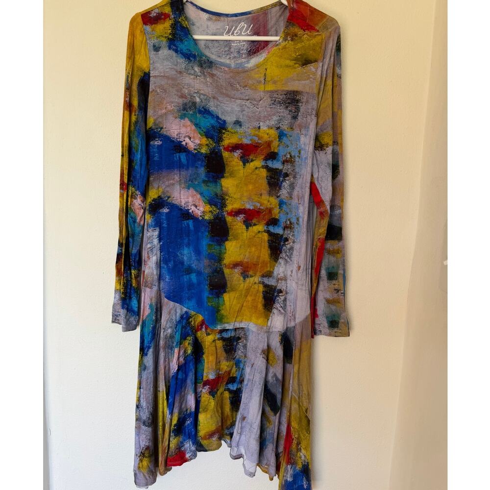 UbU Clothing long sleeve swing asymmetrical abstract  bamboo flowy dress size M